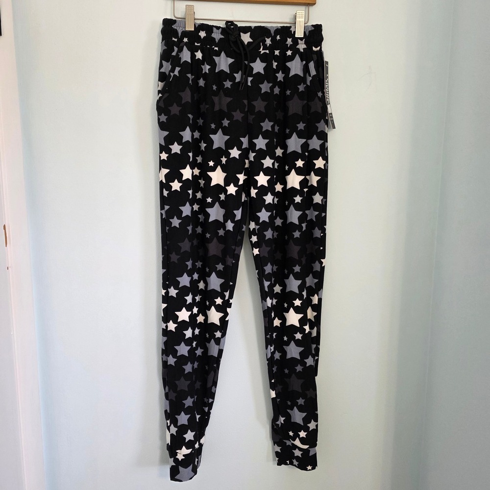 Legging Depot Women Small Black Grey Star Print Joggers Drawstring Lounge Pants